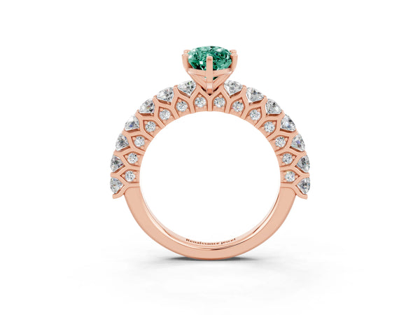 Rose gold Marquise Cut Green Sapphire Solitaire Ring with Shared Prong Pavé Band and Four-Prong Setting