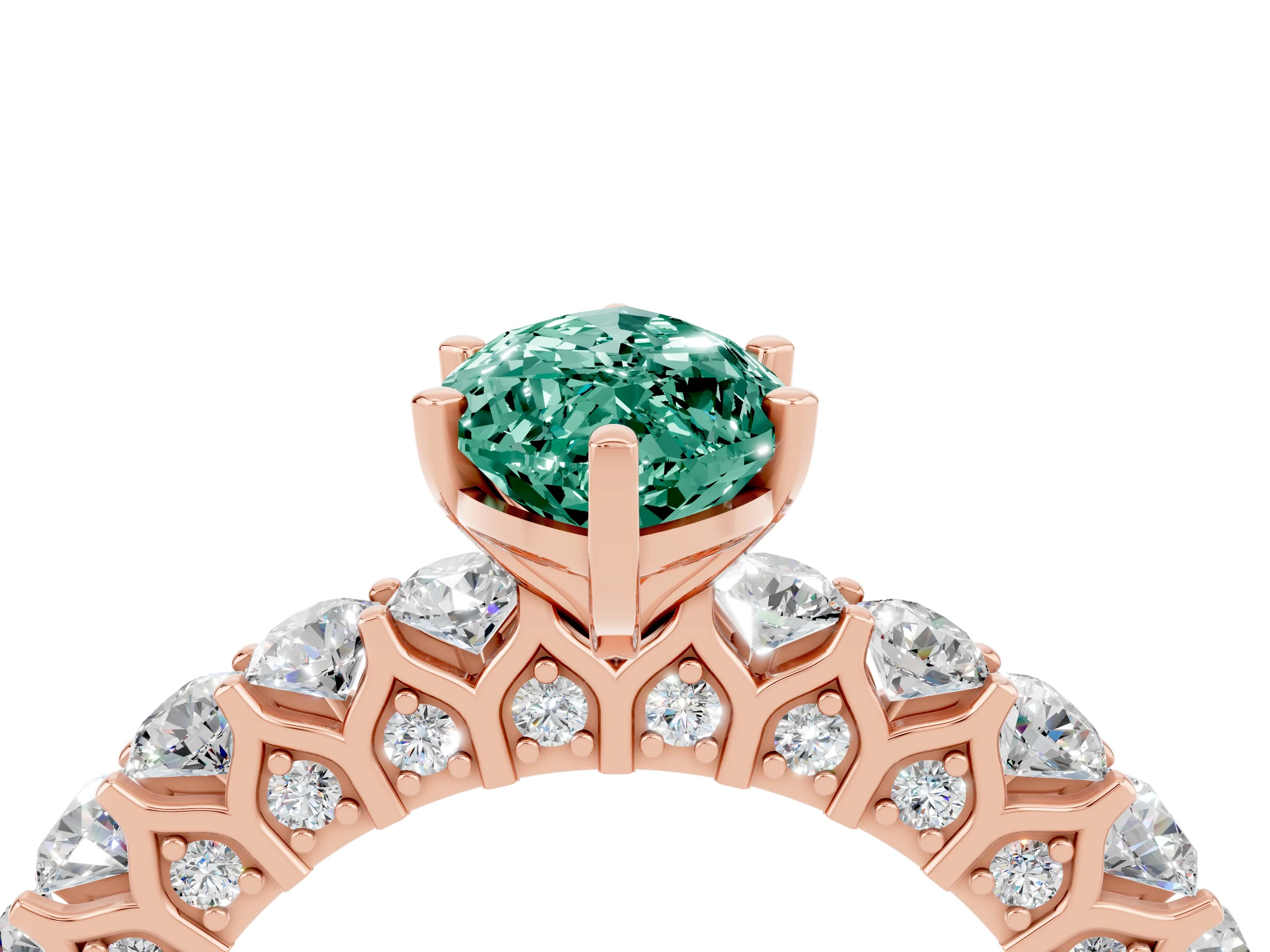 Rose gold Marquise Cut Green Sapphire Solitaire Ring with Shared Prong Pavé Band and Four-Prong Setting_4