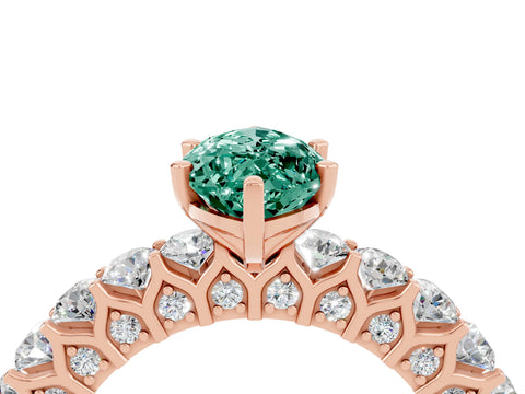 Rose gold Marquise Cut Green Sapphire Solitaire Ring with Shared Prong Pavé Band and Four-Prong Setting_4
