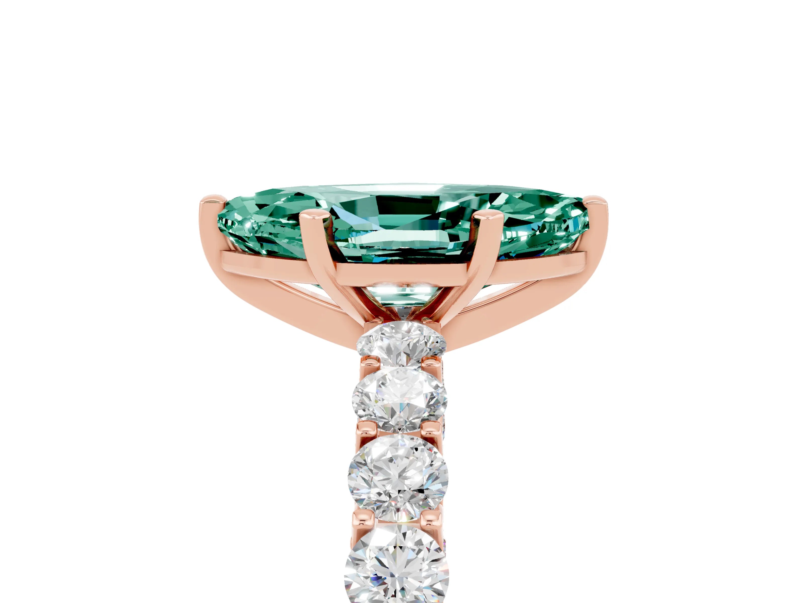 Rose gold Marquise Cut Green Sapphire Solitaire Ring with Shared Prong Pavé Band and Four-Prong Setting_5
