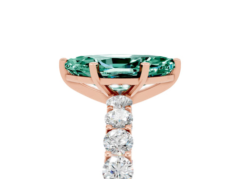 Rose gold Marquise Cut Green Sapphire Solitaire Ring with Shared Prong Pavé Band and Four-Prong Setting_5