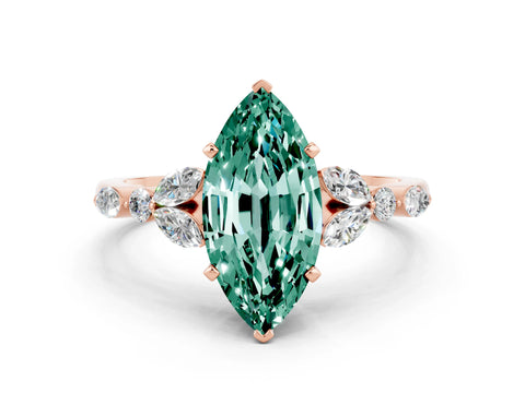 Rose gold Marquise Cut Green Sapphire Solitaire Ring with Side Stones and Four-Prong Setting_12