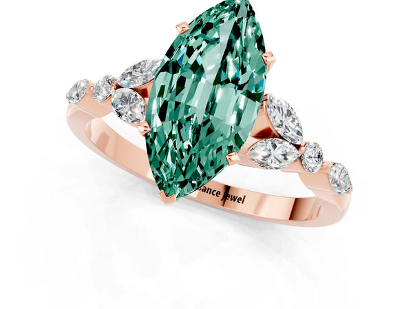 Rose gold Marquise Cut Green Sapphire Solitaire Ring with Side Stones and Four-Prong Setting