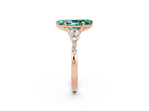 Rose gold Marquise Cut Green Sapphire Solitaire Ring with Side Stones and Four-Prong Setting_14