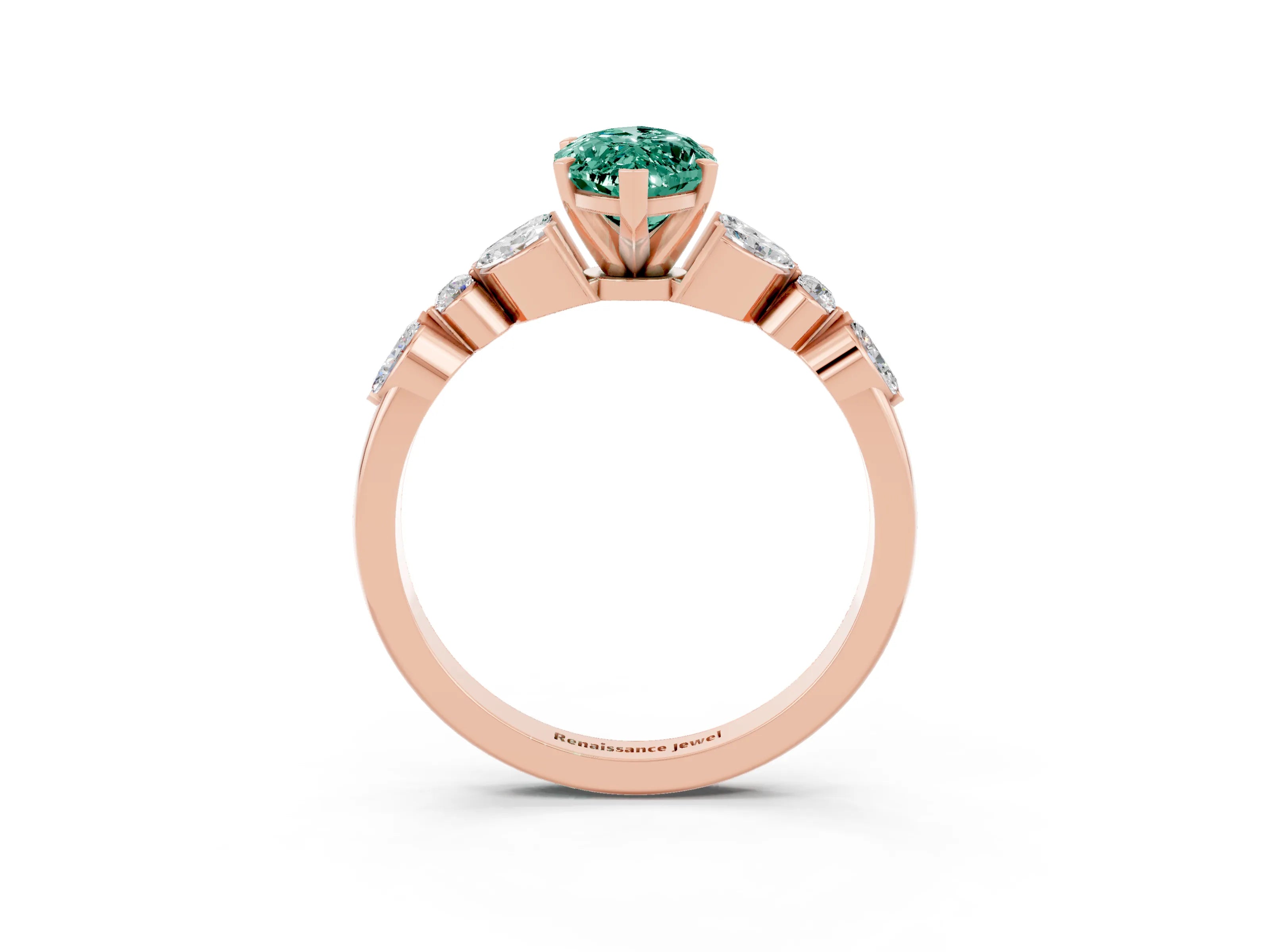 Rose gold Marquise Cut Green Sapphire Solitaire Ring with Side Stones and Four-Prong Setting_15