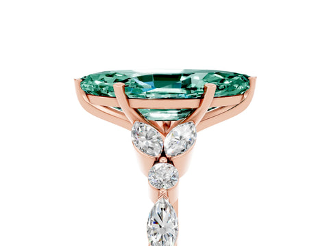 Rose gold Marquise Cut Green Sapphire Solitaire Ring with Side Stones and Four-Prong Setting_17