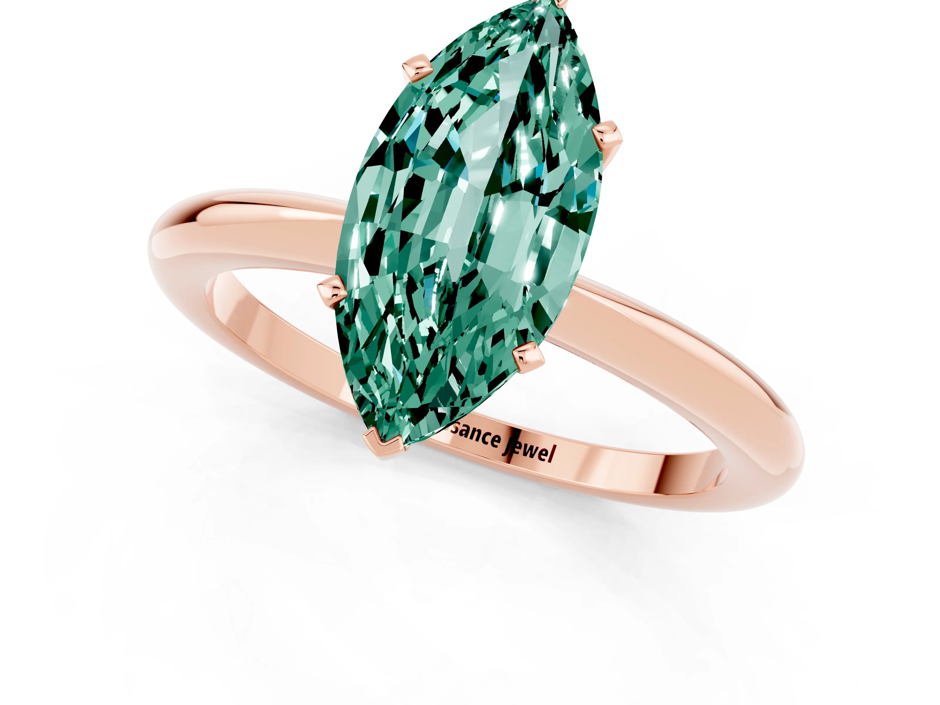 Rose gold Marquise Cut Green Sapphire Solitaire Ring with Six-Prong Setting and Classic Band_1