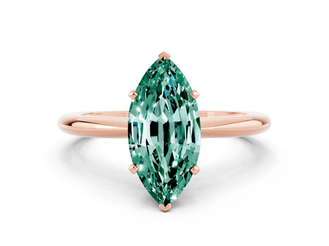 Rose gold Marquise Cut Green Sapphire Solitaire Ring with Six-Prong Setting and Classic Band