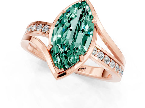 Rose gold Marquise Cut Green Sapphire Solitaire Ring with Split Shank and Prong Setting_1