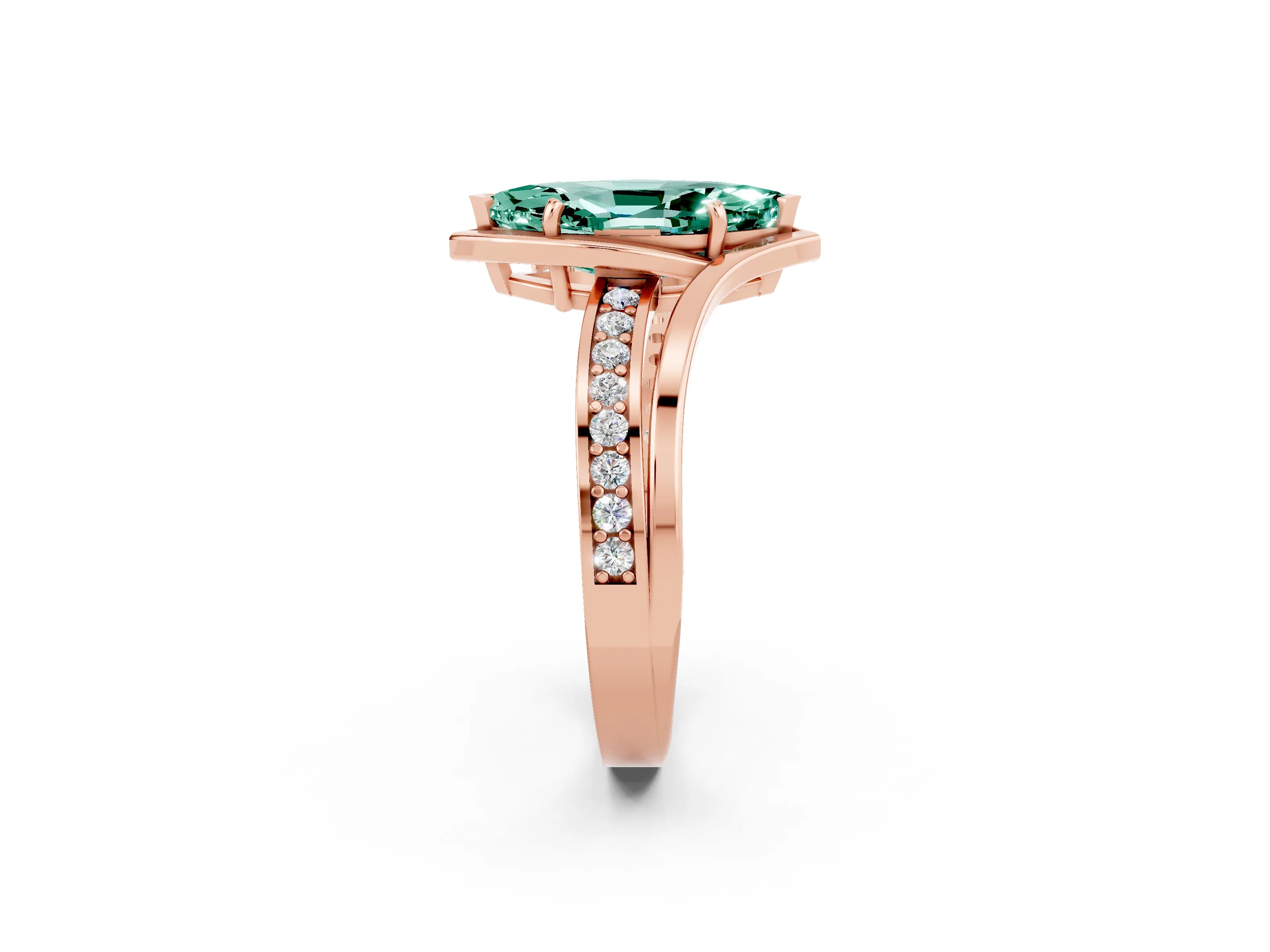 Rose gold Marquise Cut Green Sapphire Solitaire Ring with Split Shank and Prong Setting_2