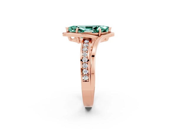 Rose gold Marquise Cut Green Sapphire Solitaire Ring with Split Shank and Prong Setting