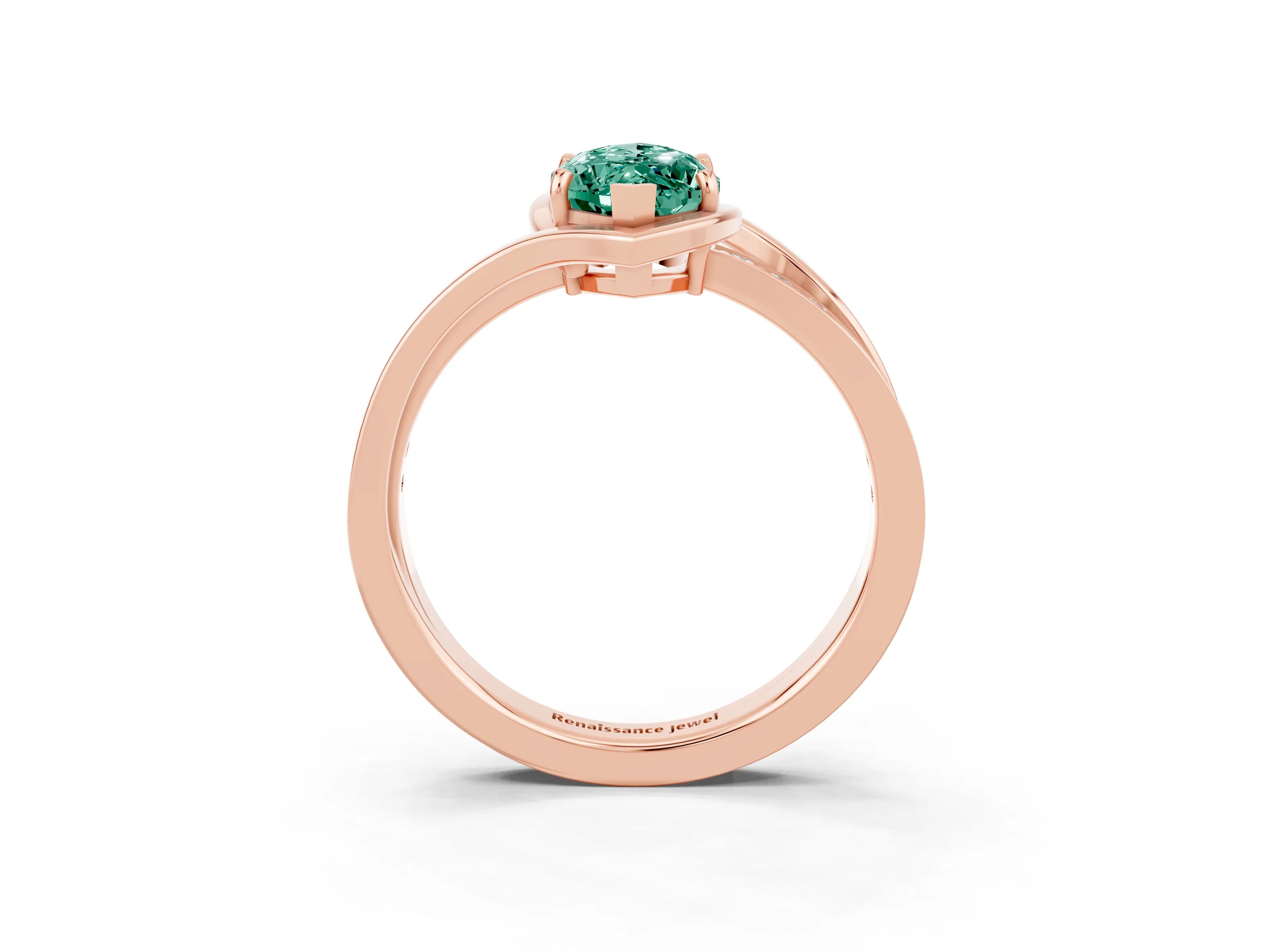 Rose gold Marquise Cut Green Sapphire Solitaire Ring with Split Shank and Prong Setting_3