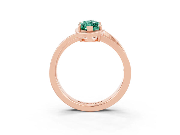 Rose gold Marquise Cut Green Sapphire Solitaire Ring with Split Shank and Prong Setting