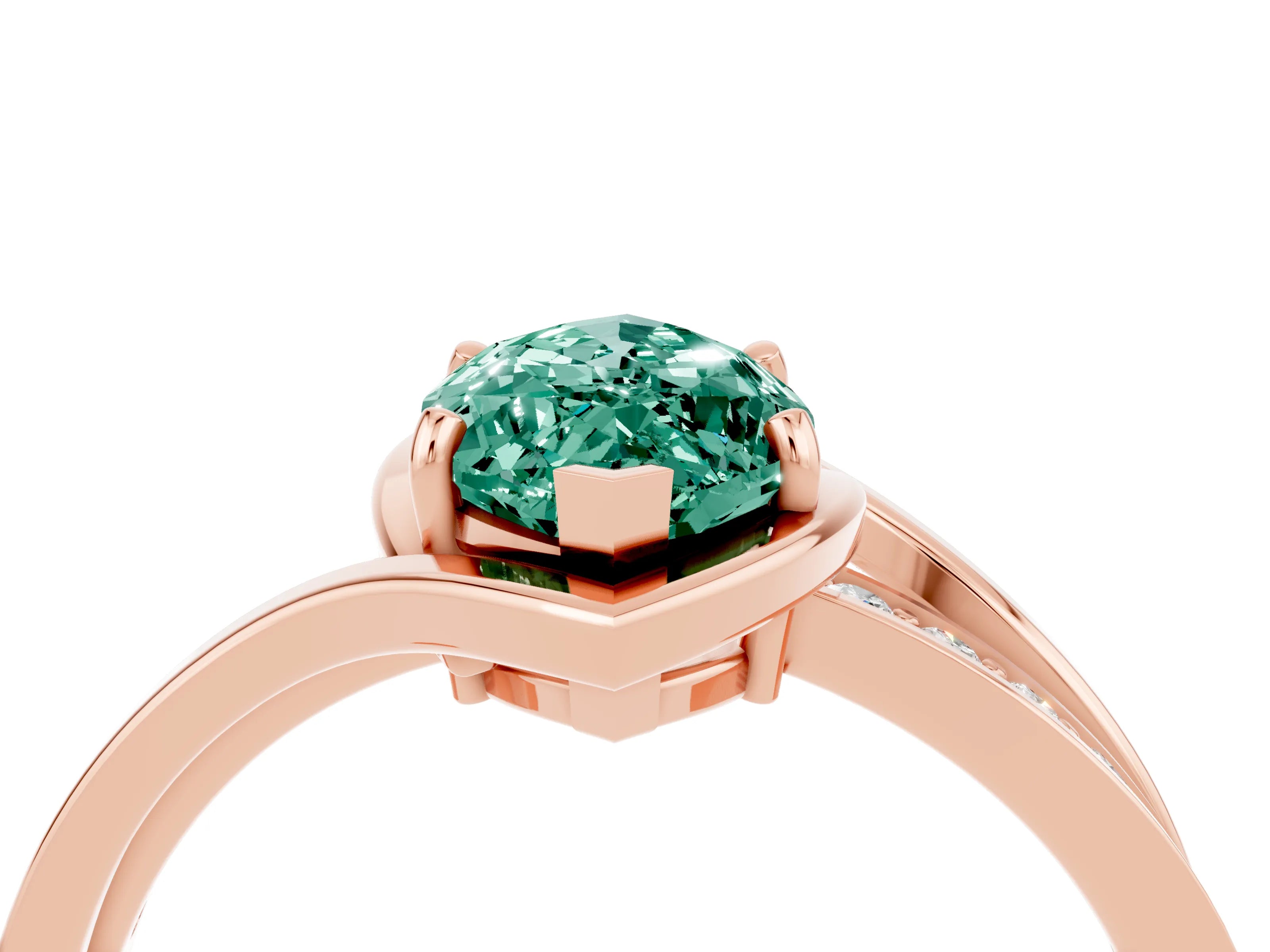 Rose gold Marquise Cut Green Sapphire Solitaire Ring with Split Shank and Prong Setting_4