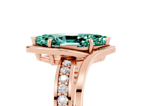 Rose gold Marquise Cut Green Sapphire Solitaire Ring with Split Shank and Prong Setting_5