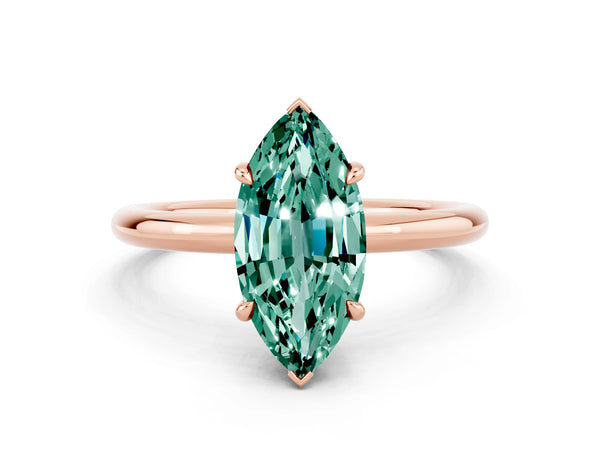 Rose gold Marquise Cut Green Sapphire Solitaire Ring with Thin Band and Four-Prong Setting