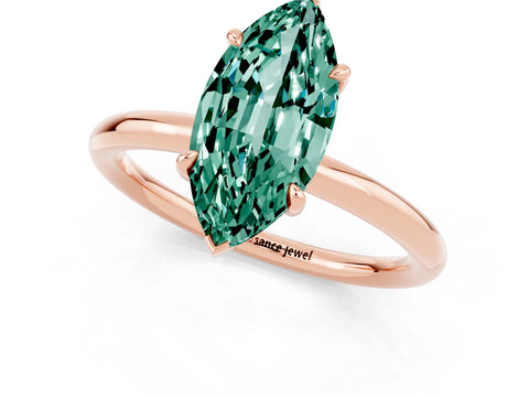 Rose gold Marquise Cut Green Sapphire Solitaire Ring with Thin Band and Four-Prong Setting_13