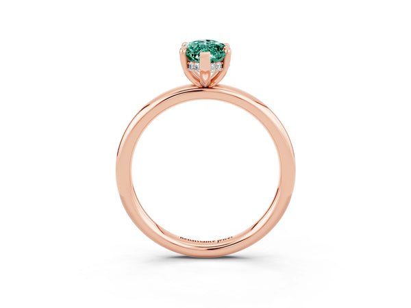 Rose gold Marquise Cut Green Sapphire Solitaire Ring with Thin Band and Four-Prong Setting