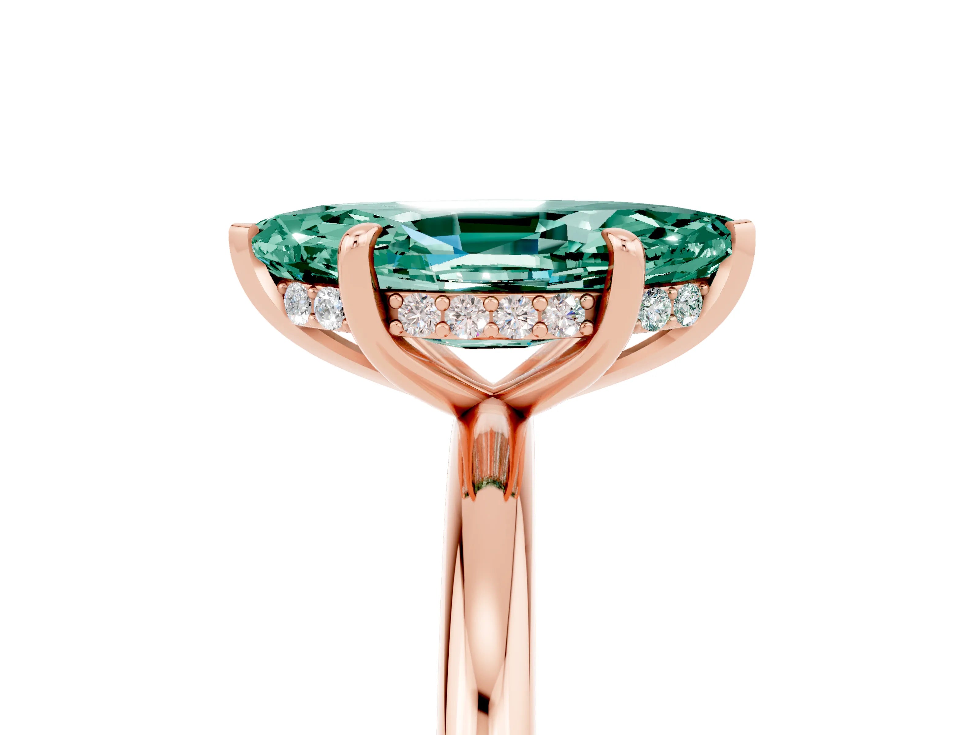 Rose gold Marquise Cut Green Sapphire Solitaire Ring with Thin Band and Four-Prong Setting_17