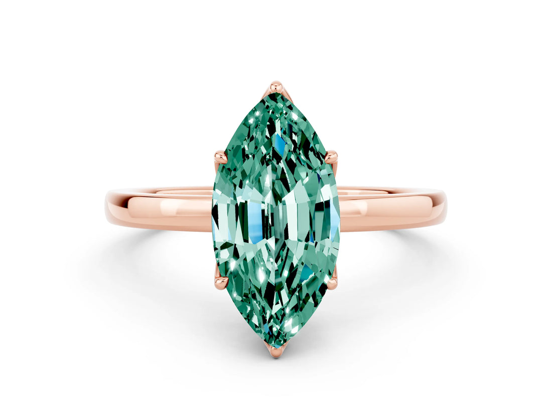 Rose gold Marquise Cut Green Sapphire Solitaire Ring with Thin Band and Prong Setting_12