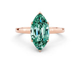 Rose gold Marquise Cut Green Sapphire Solitaire Ring with Thin Band and Prong Setting_12