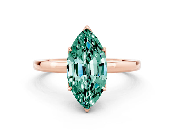 Rose gold Marquise Cut Green Sapphire Solitaire Ring with Thin Band and Prong Setting
