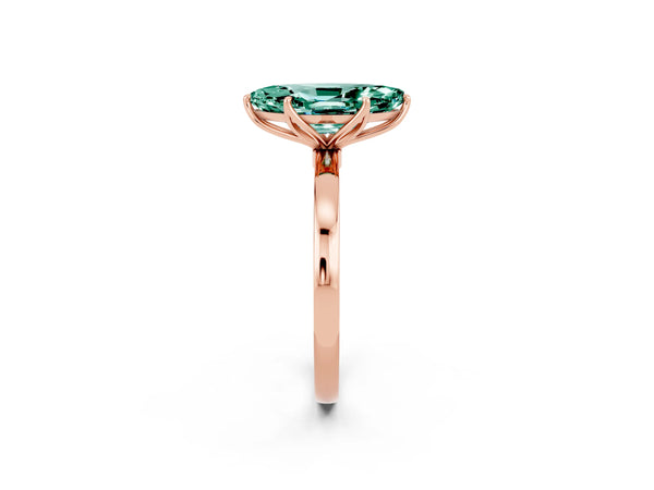 Rose gold Marquise Cut Green Sapphire Solitaire Ring with Thin Band and Prong Setting