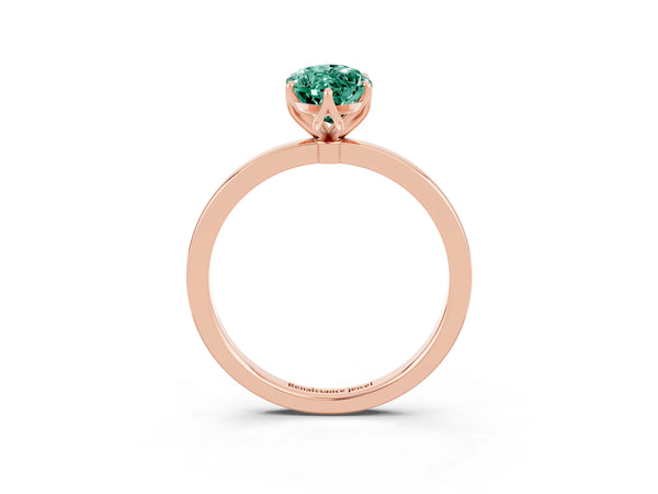 Rose gold Marquise Cut Green Sapphire Solitaire Ring with Thin Band and Prong Setting
