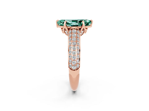 Rose gold Marquise Cut Green Sapphire Solitaire Ring with Three-Row Pavé Band and Four-Prong Setting_14