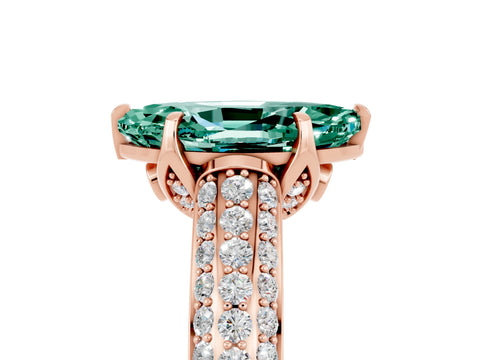 Rose gold Marquise Cut Green Sapphire Solitaire Ring with Three-Row Pavé Band and Four-Prong Setting_17