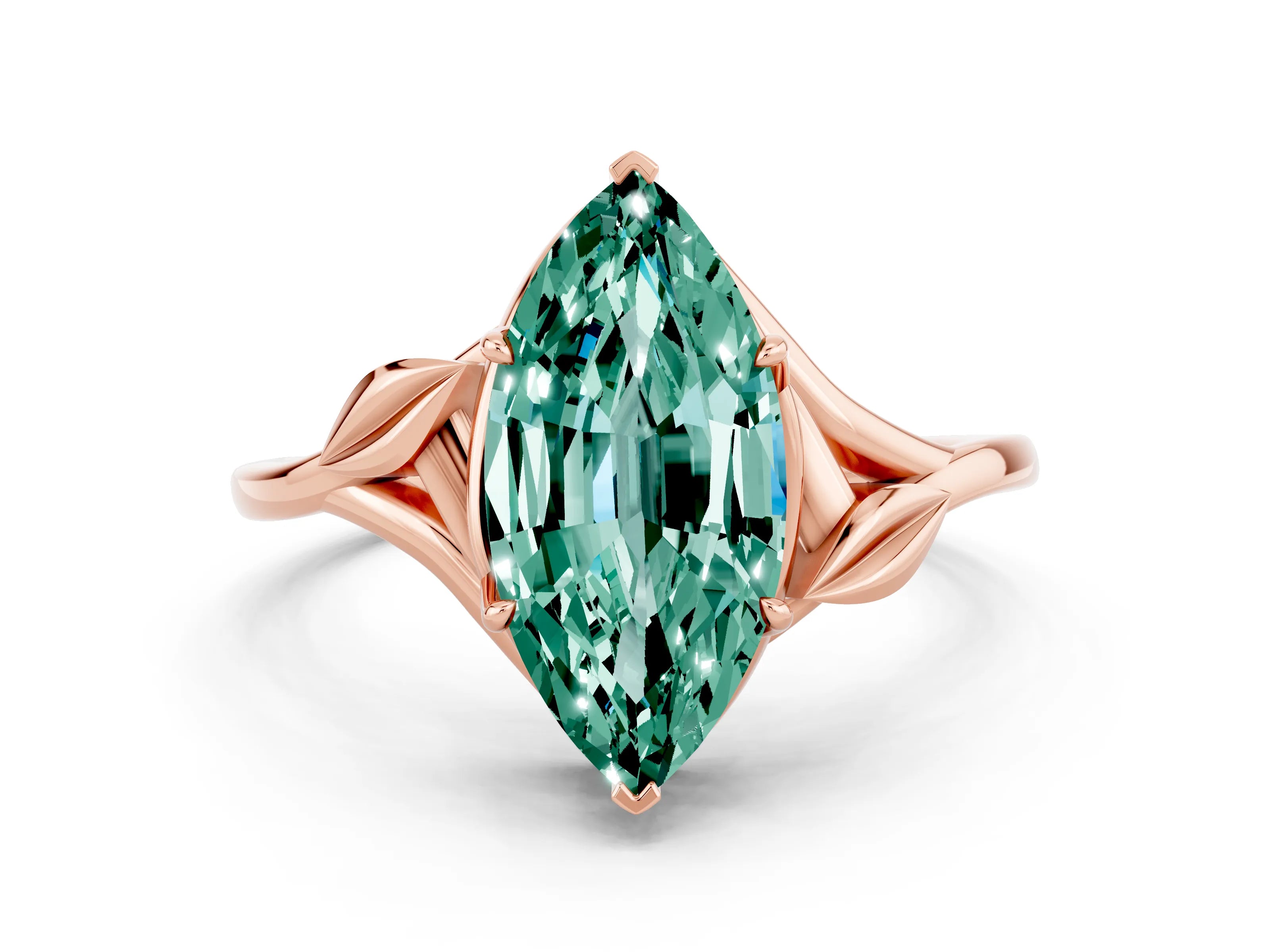 Rose gold Marquise Cut Green Sapphire Solitaire Ring with Twist Band and Four-Prong Setting_24
