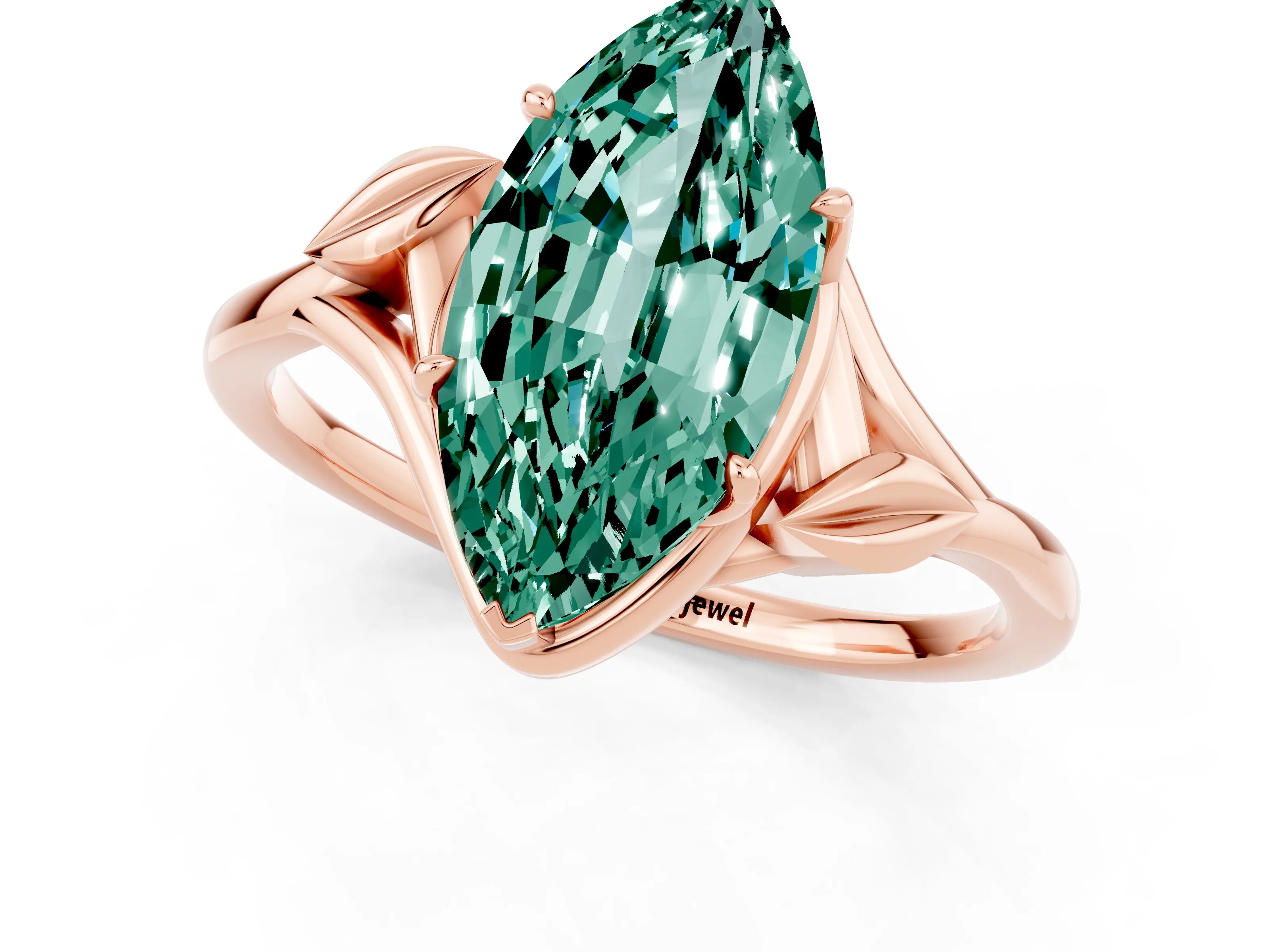 Rose gold Marquise Cut Green Sapphire Solitaire Ring with Twist Band and Four-Prong Setting_25