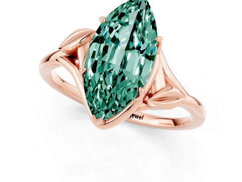 Rose gold Marquise Cut Green Sapphire Solitaire Ring with Twist Band and Four-Prong Setting_25