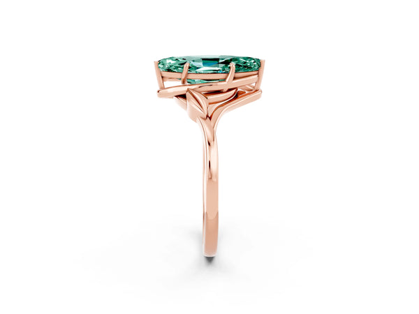 Rose gold Marquise Cut Green Sapphire Solitaire Ring with Twist Band and Four-Prong Setting