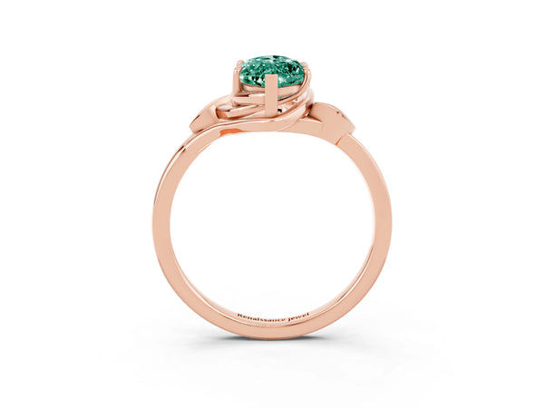Rose gold Marquise Cut Green Sapphire Solitaire Ring with Twist Band and Four-Prong Setting