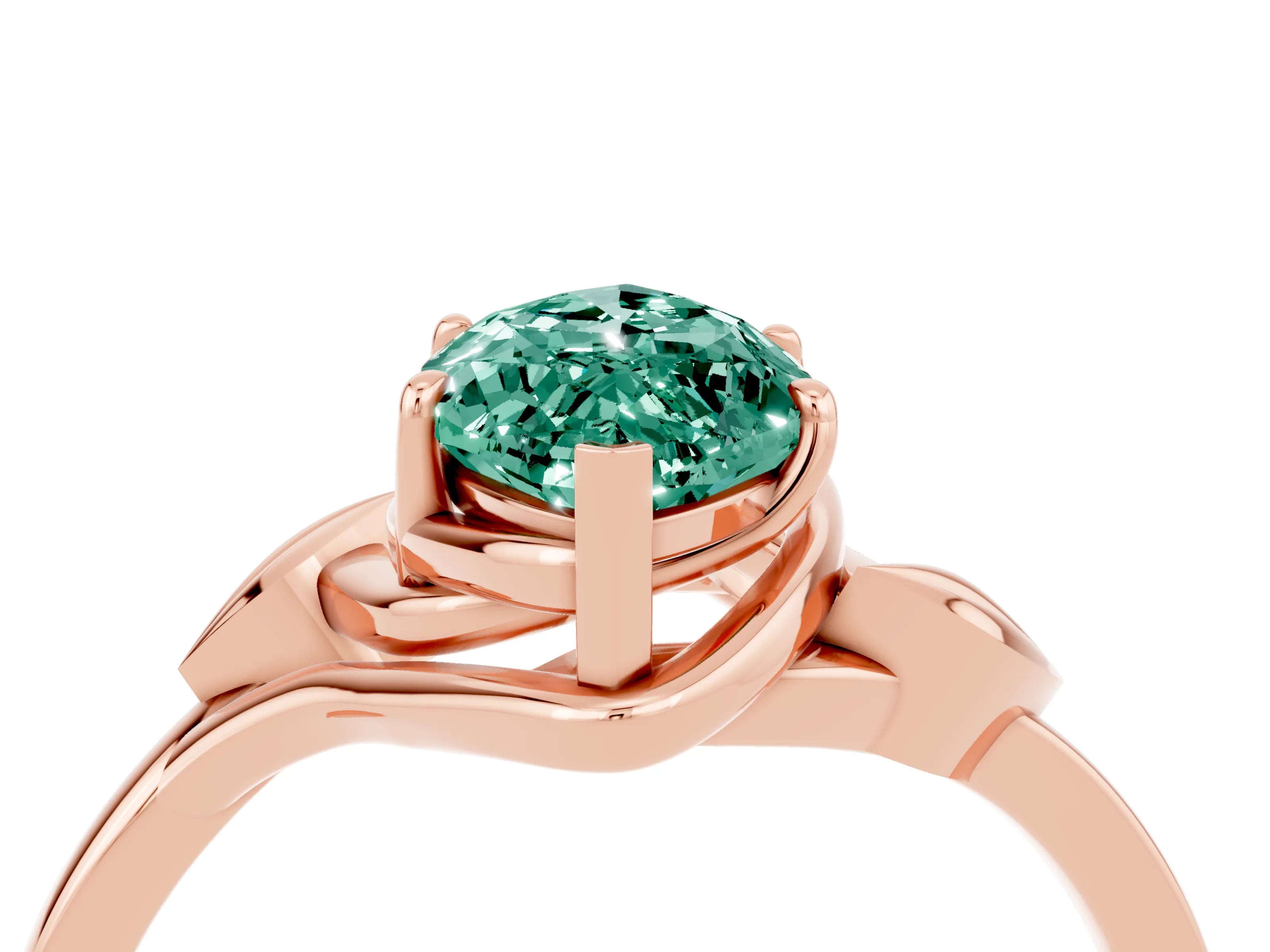 Rose gold Marquise Cut Green Sapphire Solitaire Ring with Twist Band and Four-Prong Setting_28