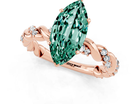 Rose gold Marquise Cut Green Sapphire Solitaire Ring with Twisted Band and Pavé Accents_1