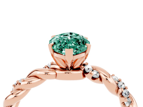 Rose gold Marquise Cut Green Sapphire Solitaire Ring with Twisted Band and Pavé Accents_4