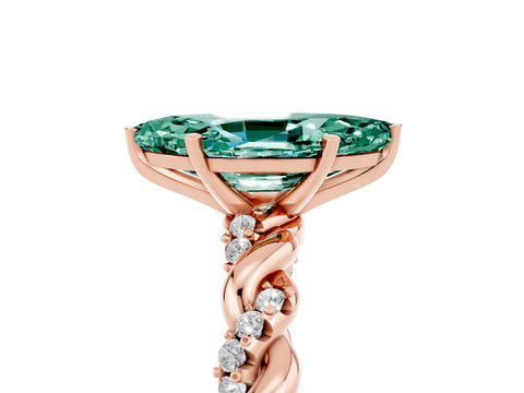 Rose gold Marquise Cut Green Sapphire Solitaire Ring with Twisted Band and Pavé Accents_5