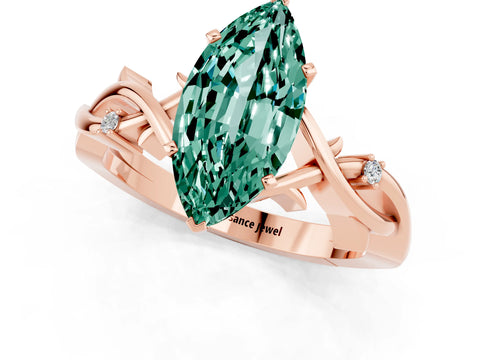 Rose gold Marquise Cut Green Sapphire Solitaire Ring with Twisted Band and Prong Setting_1