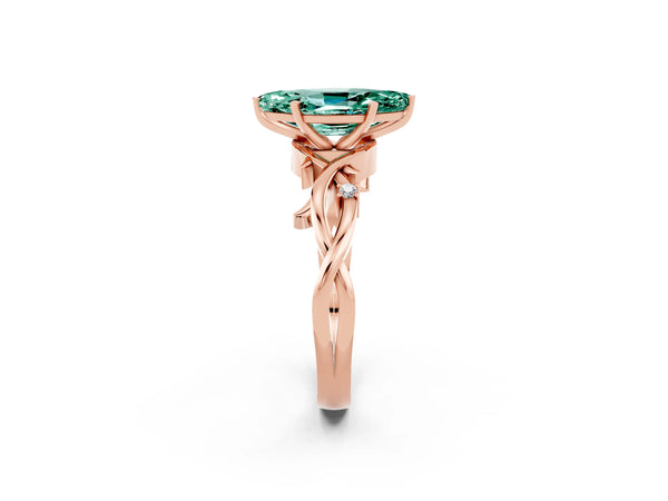 Rose gold Marquise Cut Green Sapphire Solitaire Ring with Twisted Band and Prong Setting