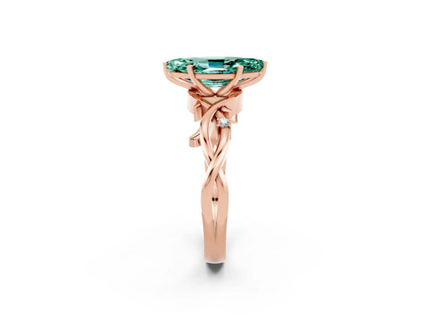Rose gold Marquise Cut Green Sapphire Solitaire Ring with Twisted Band and Prong Setting_2