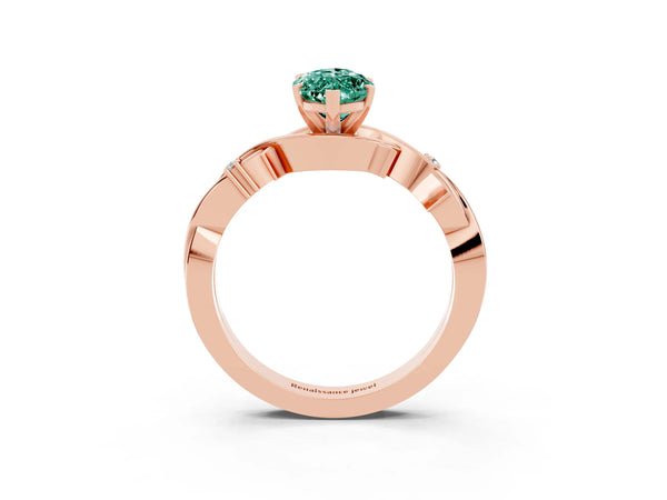 Rose gold Marquise Cut Green Sapphire Solitaire Ring with Twisted Band and Prong Setting