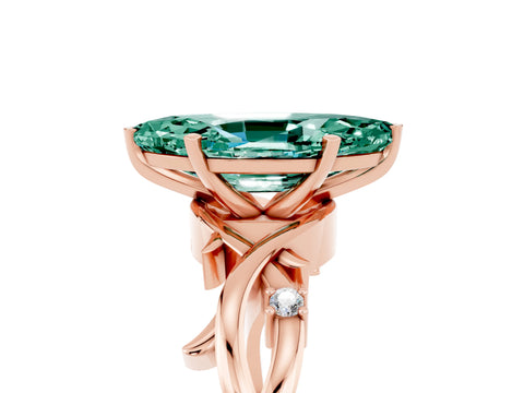 Rose gold Marquise Cut Green Sapphire Solitaire Ring with Twisted Band and Prong Setting_5