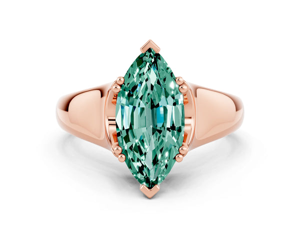 Rose gold Marquise Cut Green Sapphire Solitaire Ring with Wide Band and Prong Setting