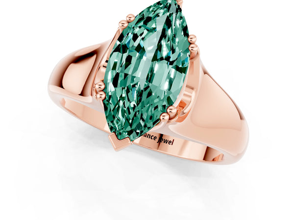 Rose gold Marquise Cut Green Sapphire Solitaire Ring with Wide Band and Prong Setting