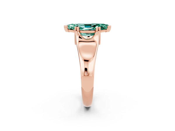 Rose gold Marquise Cut Green Sapphire Solitaire Ring with Wide Band and Prong Setting