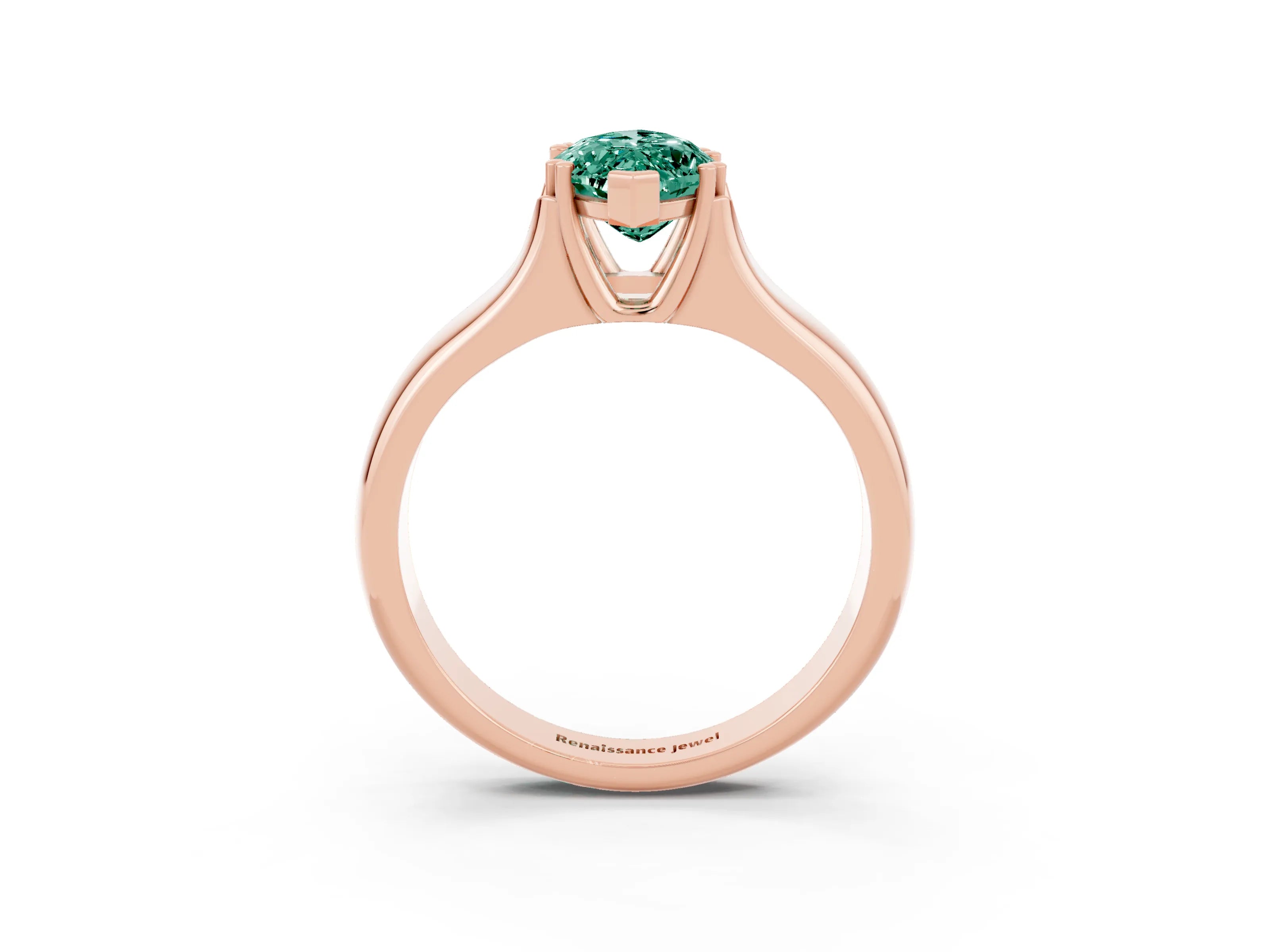 Rose gold Marquise Cut Green Sapphire Solitaire Ring with Wide Band and Prong Setting_3