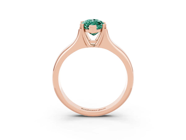 Rose gold Marquise Cut Green Sapphire Solitaire Ring with Wide Band and Prong Setting