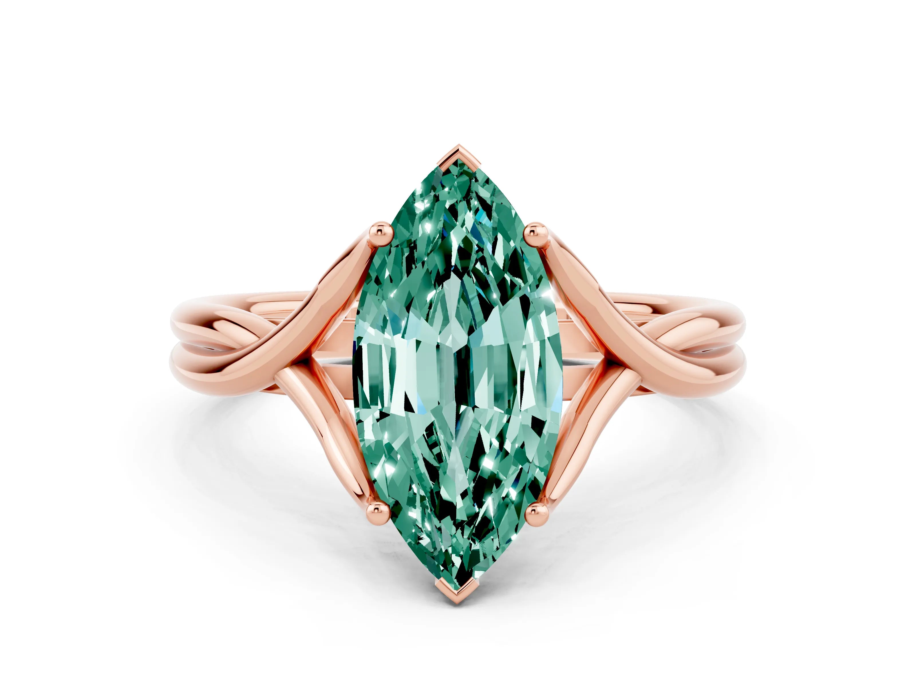 Rose gold Marquise Cut Green Sapphire Solitaire Twist Band Prong Setting Ring_48